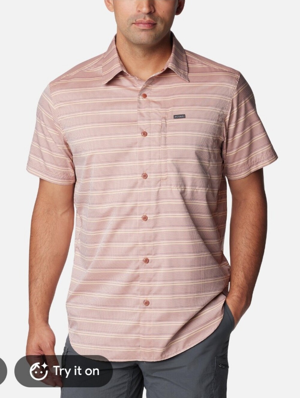 Men's Columbia Sportswear Snap Button Down Short Sleeve Cotton Collard Shirt L